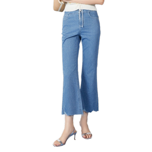 旗下芬岸女装商场同款夏时尚百搭显瘦高腰九分微喇牛仔裤XK2U1207