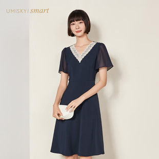 气质减龄V领显瘦连衣裙VK2D1122 时尚 umisky优美世界女装 夏季