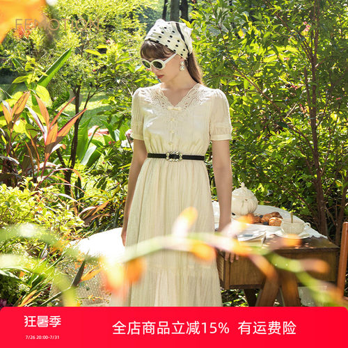 芬岸女装a字提花连衣裙