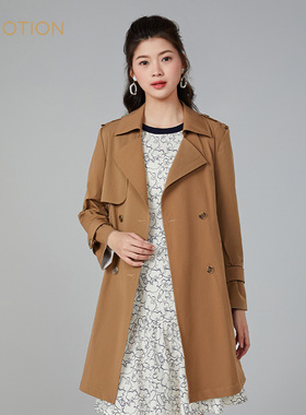 旗下芬岸女装专柜同款春季英伦风翻领双排扣中长外套风衣XK1R2001