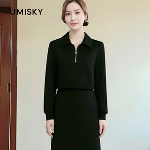 优美世界旗下女装 优雅黑色连衣裙LM4D2029 冬季