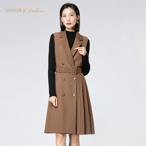 umisky优美世界女装双排扣西装式两件套连衣裙FI4D1236