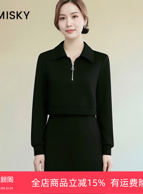 优美世界旗下女装冬季优雅黑色连衣裙LM4D2029