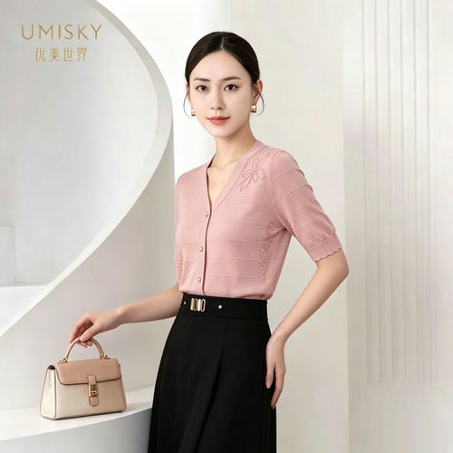 umisky优美世界专柜同款夏季优雅通勤薄款针织开衫外套SM2S1206