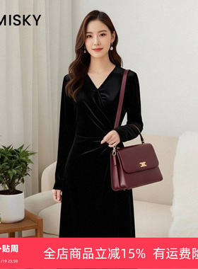 umisky优美世界女装春秋款中长时髦a字连衣裙SK3D1776