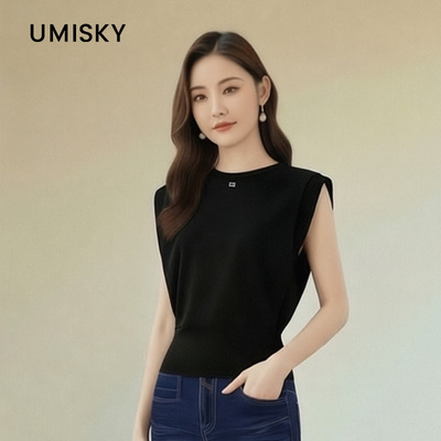 umisky优美世界专柜同款无袖短款针织衫上衣SK3W3772