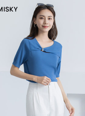 umisky优美世界专柜同款夏季气质显瘦斜领套头针织衫上衣SM2W3214