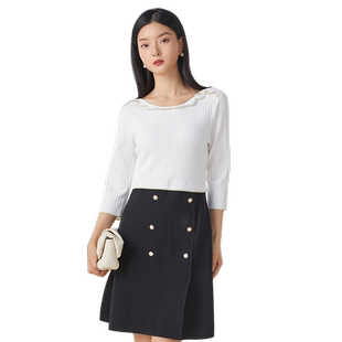 清仓 umisky优美世界女装七分袖针织拼接开叉连衣裙VI1A2004