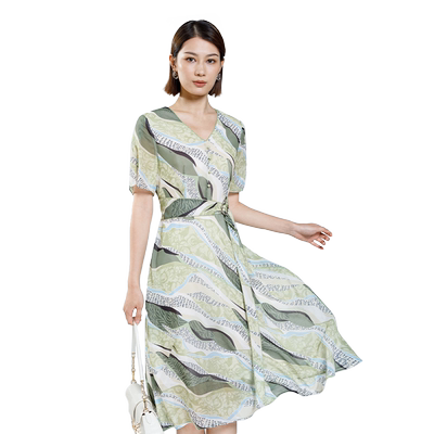 优美世界a字印花连衣裙