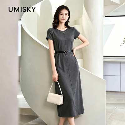 umisky优美世界专柜同款夏季知性优雅直筒一步裙连衣裙SM2D3037
