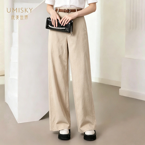 umisky优美世界专柜同款夏季休闲阔腿长裤SM2F2866