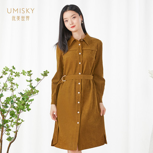 连衣裙VI1D3005 优雅通勤收腰显瘦衬衫 清仓 umisky优美世界女装