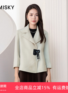 umisky优美世界翻领牛角扣呢子大衣气质通勤显瘦毛呢外套DI4E2001