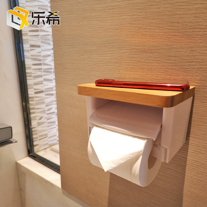 免打孔卫生间楠竹防水纸巾架