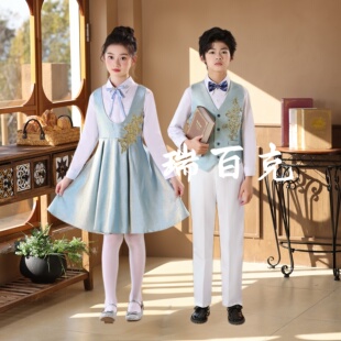 朗读儿童演出服大合唱团表演服男女童主持礼服小学生演讲比赛服装