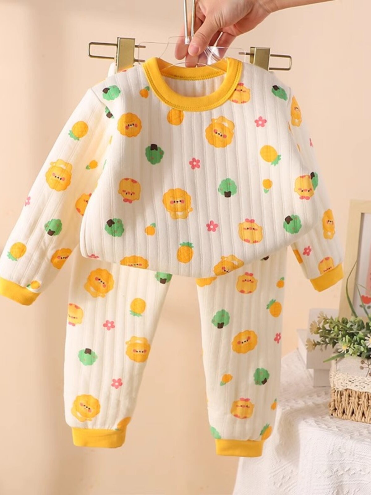 가을 겨울 신상 어린이 누비 열 속옷 세트 3겹 따뜻하고 두꺼운 소년 소녀 가을 옷과 긴 바지