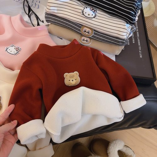 儿童秋冬打底衣新款女童男童喜庆宝宝上衣保暖长袖半高领童装