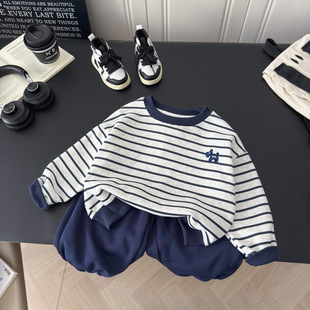 休闲卫衣卫裤 儿童条纹刺绣卫衣套装 男女童韩版 新款 两件套 秋季