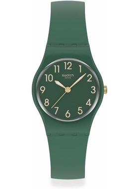 代购Swatch斯沃琪男士腕表夜光计时易读防刮绿色塑料硅胶带防水