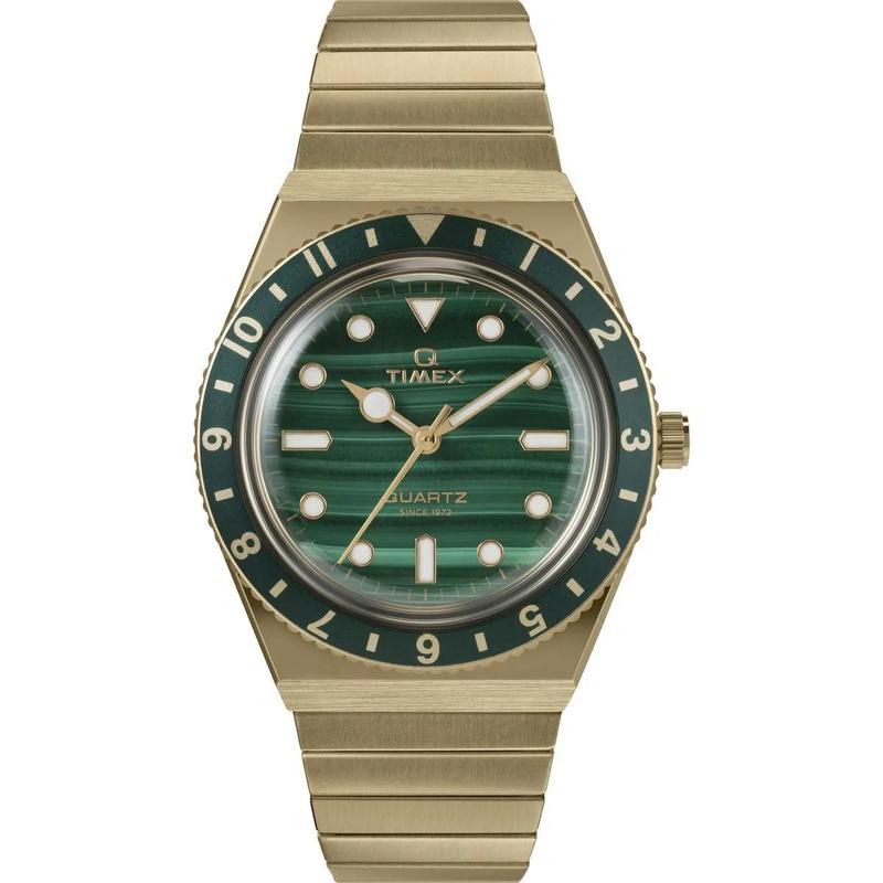 Timex/天美时中性石英表绿玛瑙盘mm金壳防泼水表带