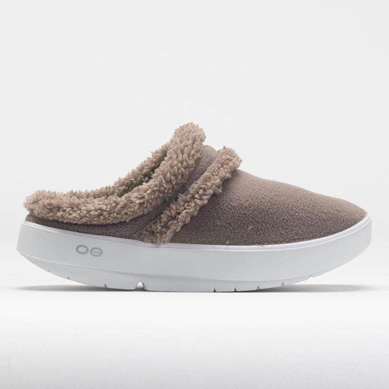 代购Oofos女士拖鞋减震保暖可机洗支撑足弓巧克力色人造绒面