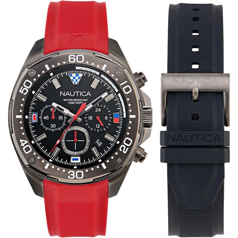 代购nautica诺帝卡男士腕表计时夜光日期测速金属防水橡胶带