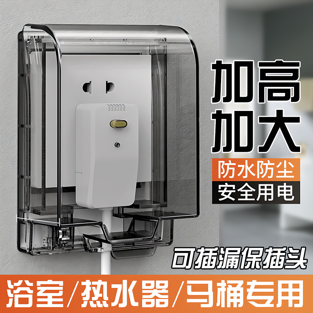 德国智能马桶插座防水盒86型加高热水器漏电插头防水罩卫生间浴室