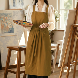 时尚新品夏季薄款背带围裙厨房专用纯色简约可定制logo印字工作服