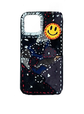 JHM原创暗黑手工制拼接布艺boro笑面iphone手机壳适用于安卓苹果黑武士ins