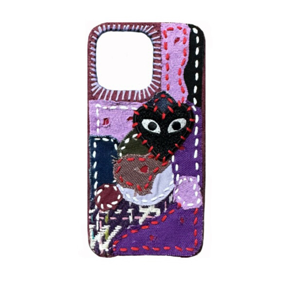 JHM原创indigo与紫色手工拼接古布boro爱心黑心手机壳iphone配件苹果安卓case ins