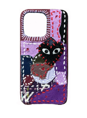 JHM原创indigo与紫色手工拼接古布boro爱心黑心手机壳iphone配件苹果安卓case ins