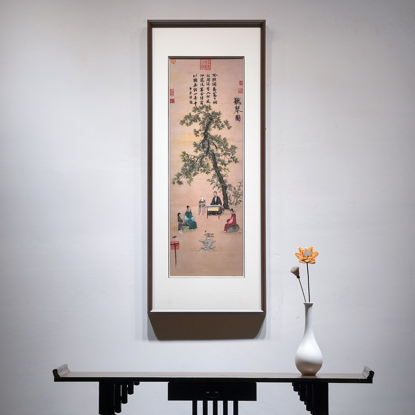 手工苏绣宋徽宗听琴图刺绣挂画