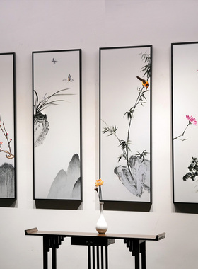 纯手工苏绣梅兰竹菊四联刺绣画