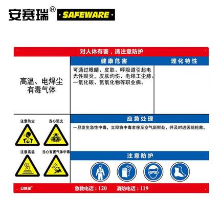 安赛瑞职业病危害告知牌(高温、电焊尘、有毒气体)60×45cm14636