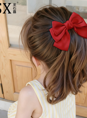 红色韩国女童发饰新款发卡缎面蝴蝶结发夹儿童公主夹子头饰头顶夹
