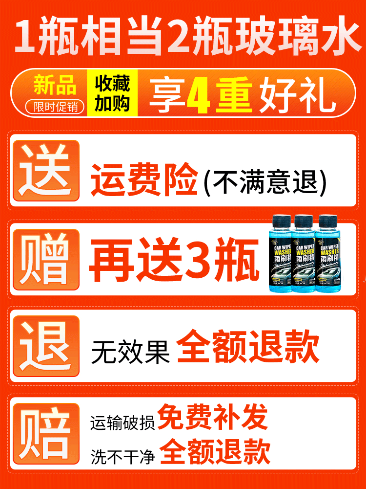 汽车超浓缩雨刷精玻璃水一箱雨刮精夏季去污雨刮液四季车用品大全