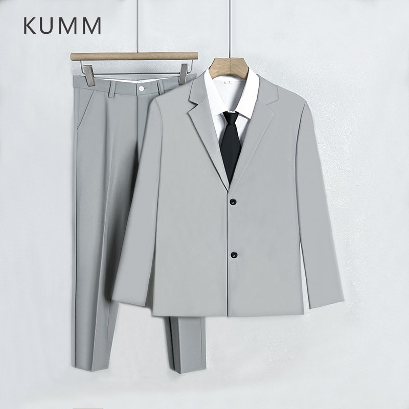 浅灰色西装三件套装男衬衣西服外套小西裤休闲外穿旅游小香风外套
