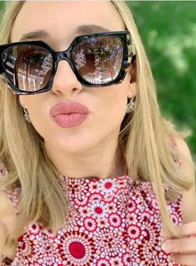 新款时尚猫眼宽腿墨镜女ins大框拼色外贸太阳镜防紫外线