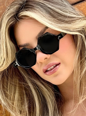 新款多边形圆框个性太阳镜欧美潮流个性米钉小框时尚墨镜专供