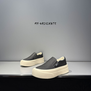 2025新款真皮厚底增高休闲板鞋男百搭一脚蹬懒人鞋简约潮流乐福鞋