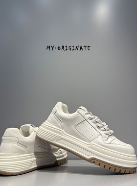 白色厚底板鞋男2025秋季新款增高休闲鞋百搭潮流系带时尚百搭男鞋