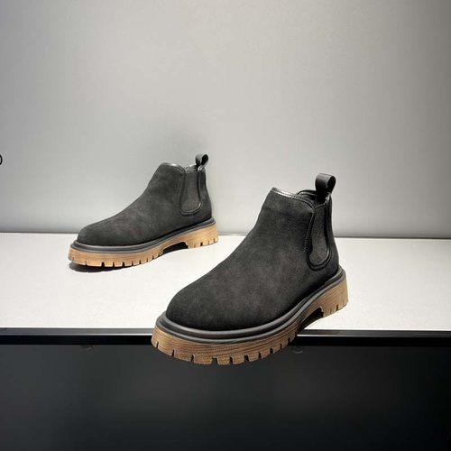 男鞋2024秋冬新款男士切尔西靴高帮一脚蹬短靴翻毛皮英伦百搭男鞋