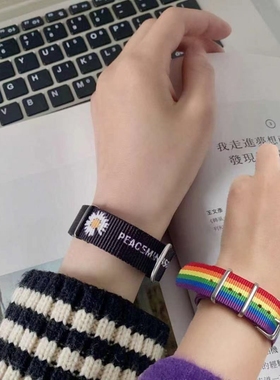 彩虹DIY手链女锁链韩版男简约个性彩色冷淡风网红饰品手镯