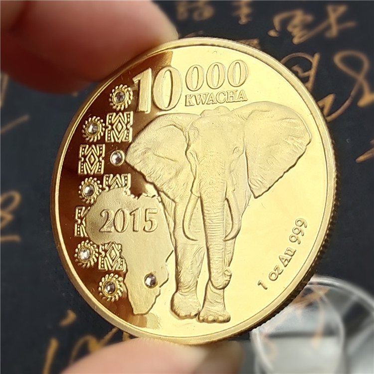 非洲动物金银币非洲草原大象纪念币 赞比亚保护野生动物纪念币