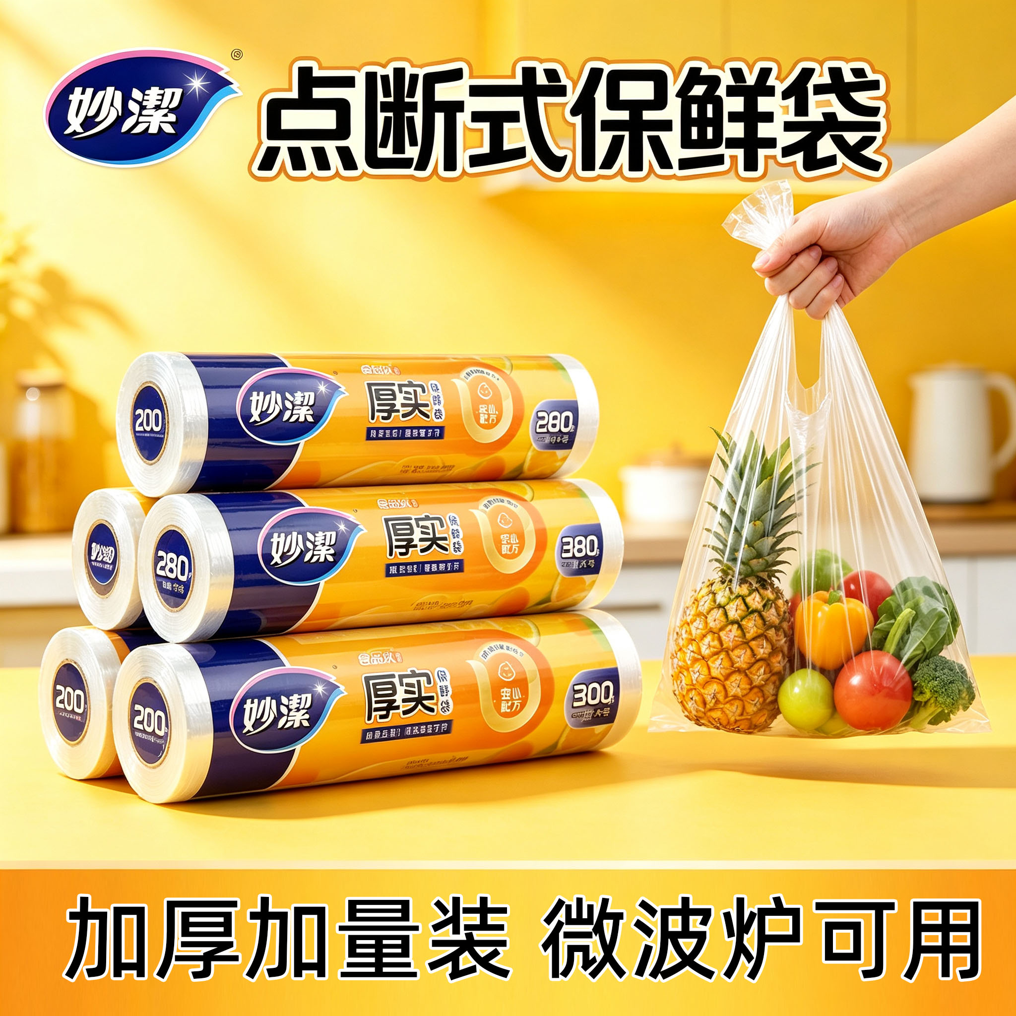 妙洁点断手撕加厚保鲜袋食品级耐高温食品包装袋塑料袋