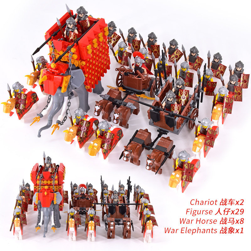 益智拼图古代中世纪罗马战象斯巴达骑士士兵军团拼装玩具益智积木