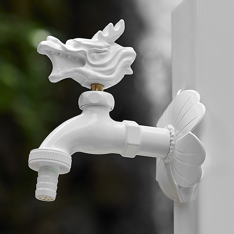 白色户外创意动物铜水龙头防冻室外花园庭院拖把池洗衣机龙头家用