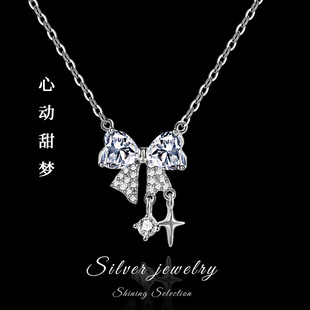 大福925纯银蝴蝶结项链女ins星光璀璨甜美锁骨链夏季新款个性颈链