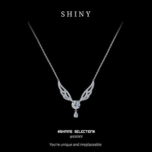 大福蝴蝶配饰项链925纯银莫桑石天使翅膀项链女百搭秋冬毛衣链高