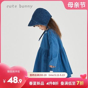 cutebunny2024春装 时髦公主裙女宝宝纯棉牛仔连衣裙 儿童韩版 新款